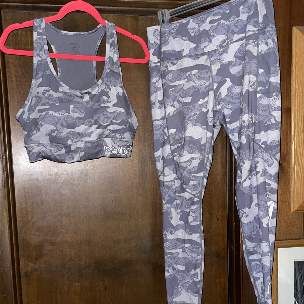 Reebok Women's Gray Camo Sports Bra and Leggings Set